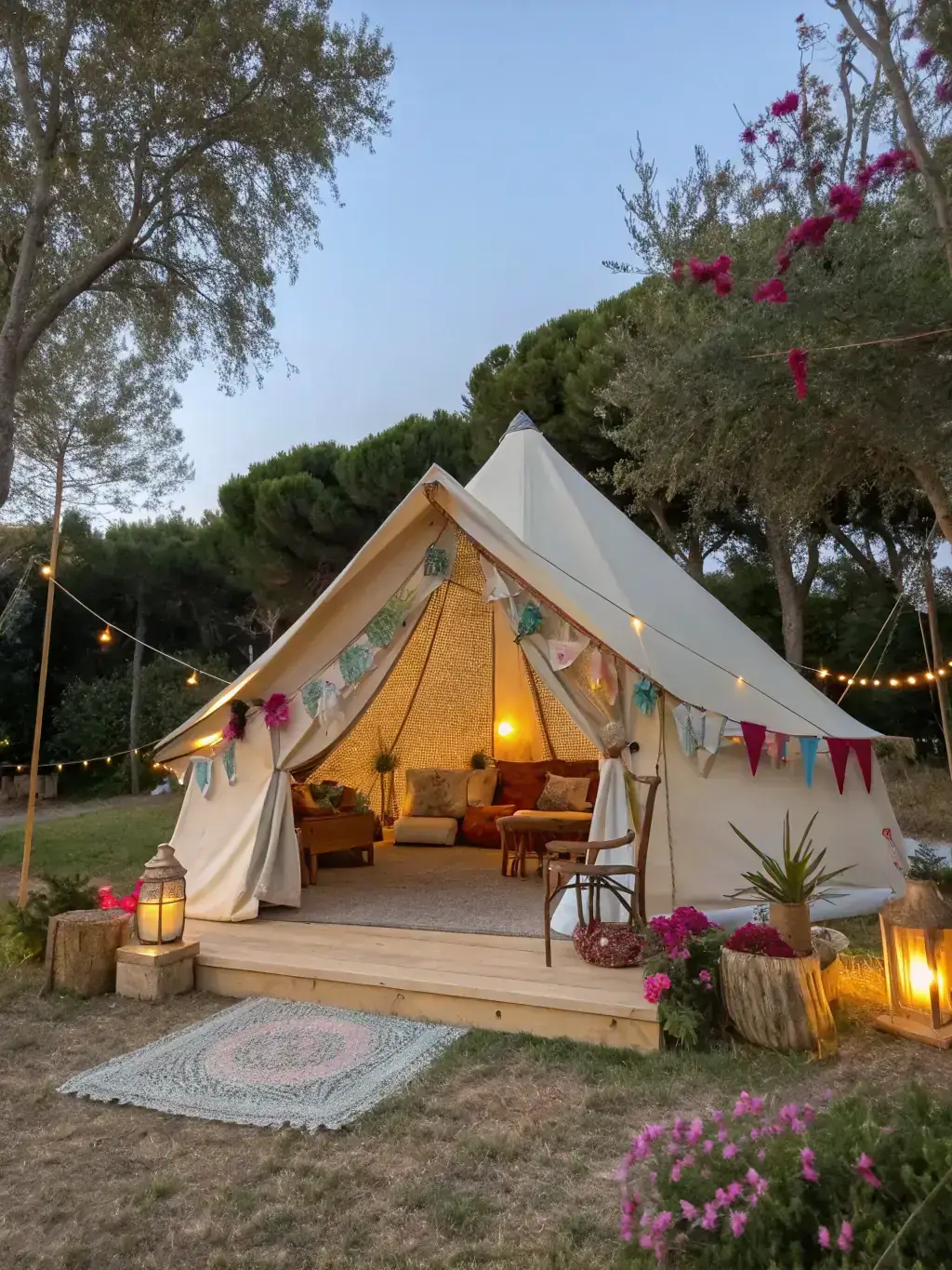 A luxurious glamping tent with premium amenities, highlighting the resort-style living experience and diversified revenue streams available through Oed Glamping Retreats.
